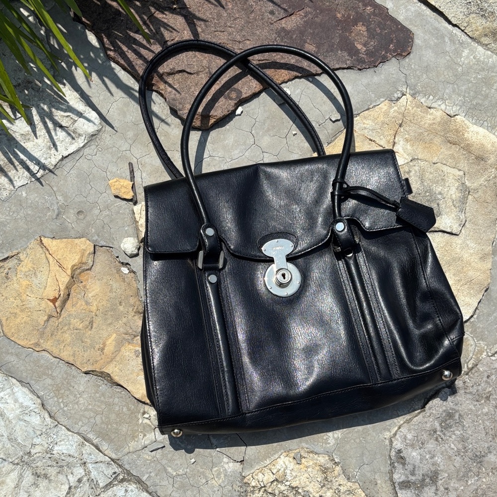 Gold Pfeil Black Leather Large Bag